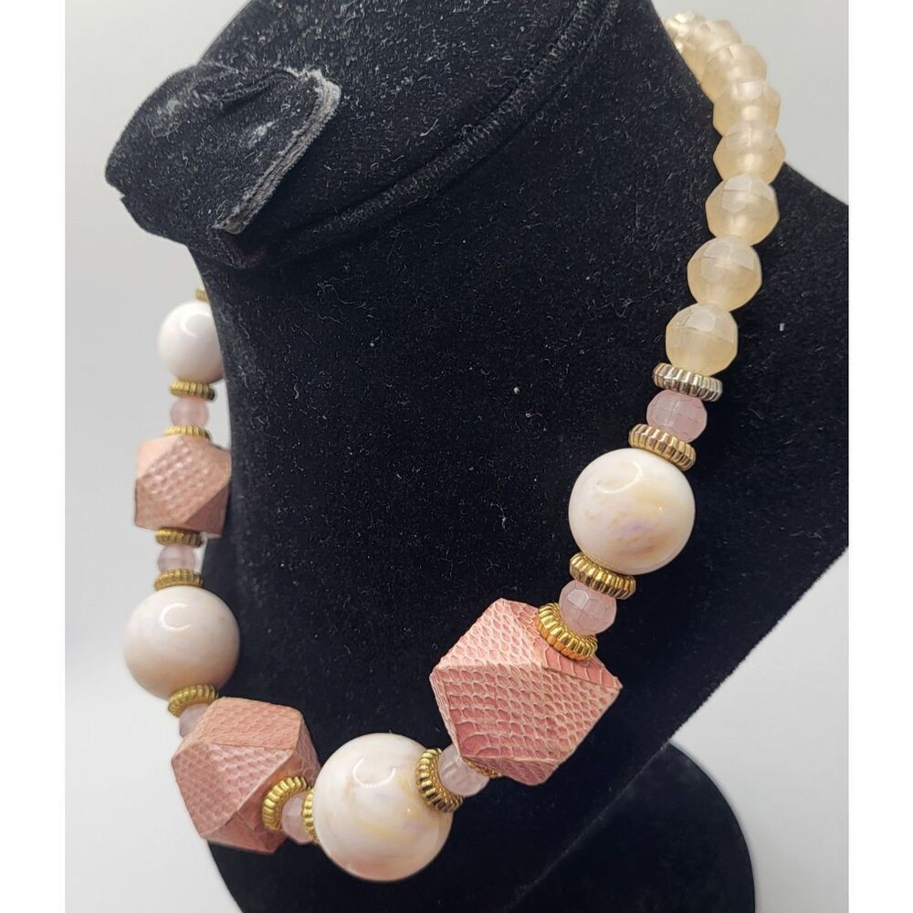 Vintage VA 60s Chunky Leather Coated Beaded Necklace 16in